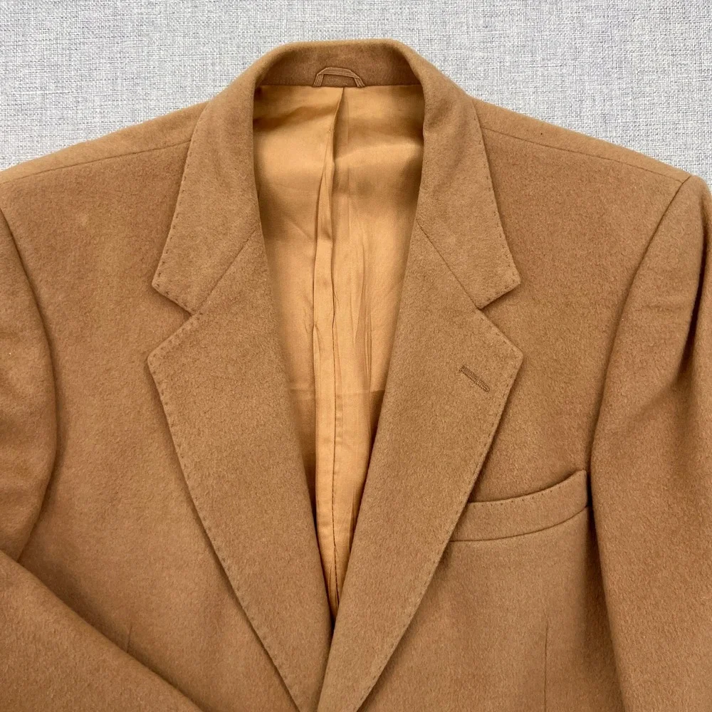 VTG 90s Black Diamond Cashmere Wool Blazer Sport‎ Coat Men 40R Camel Ivy Luxury